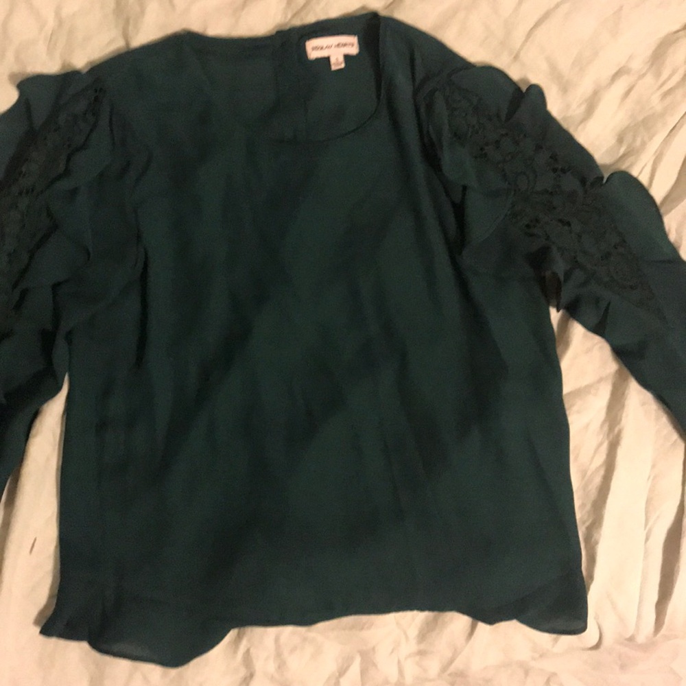 Dark green blouse with lace sleeves